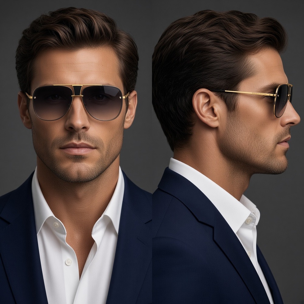 Driving Sunglasses Men Gold Frame Gradient Black Lens Fashion Sun Glasses Pilot